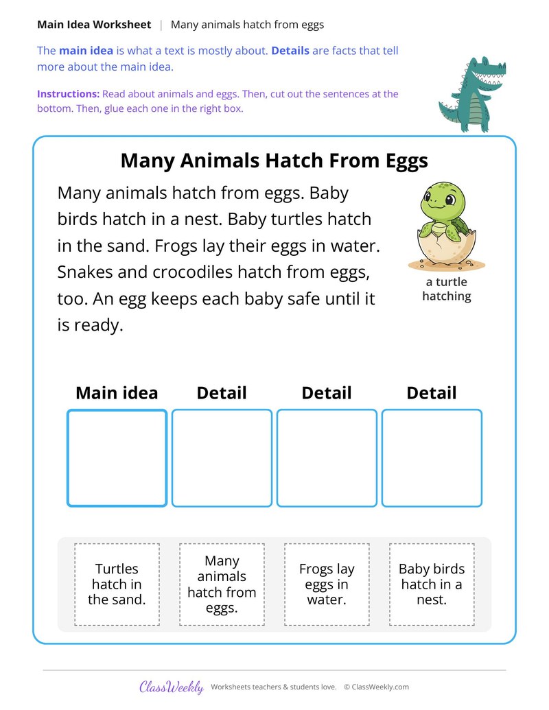 Many Animals Hatch From Eggs (Main Idea)