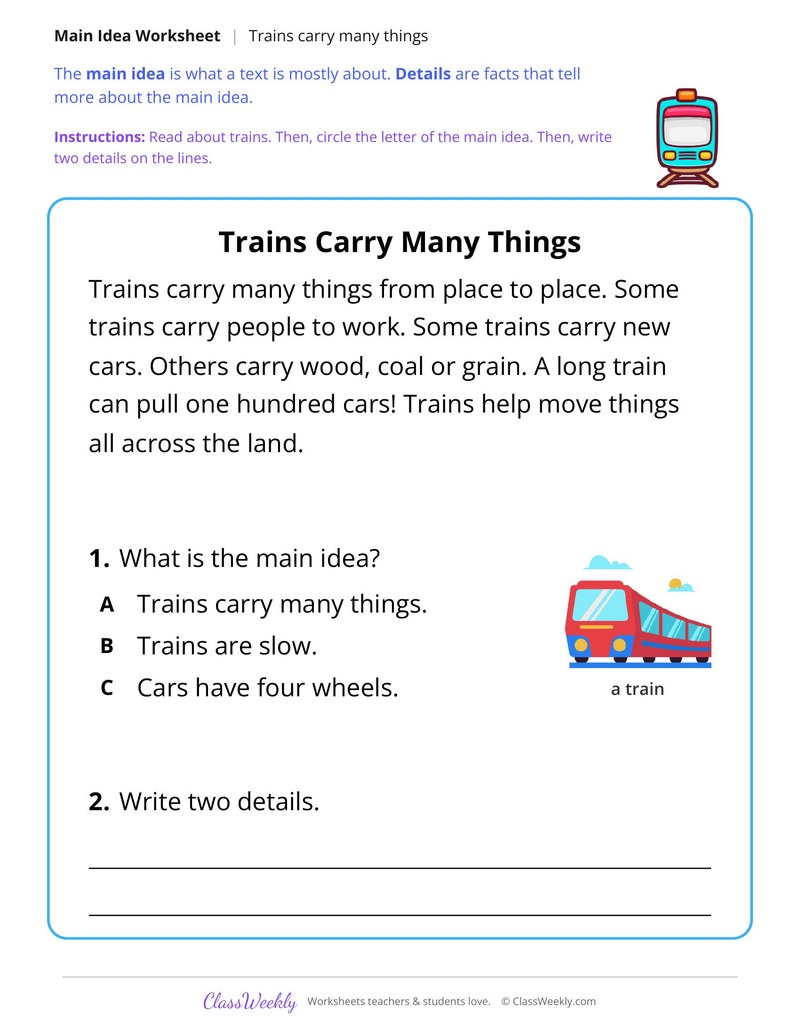 Trains Carry Many Things (Main Idea)