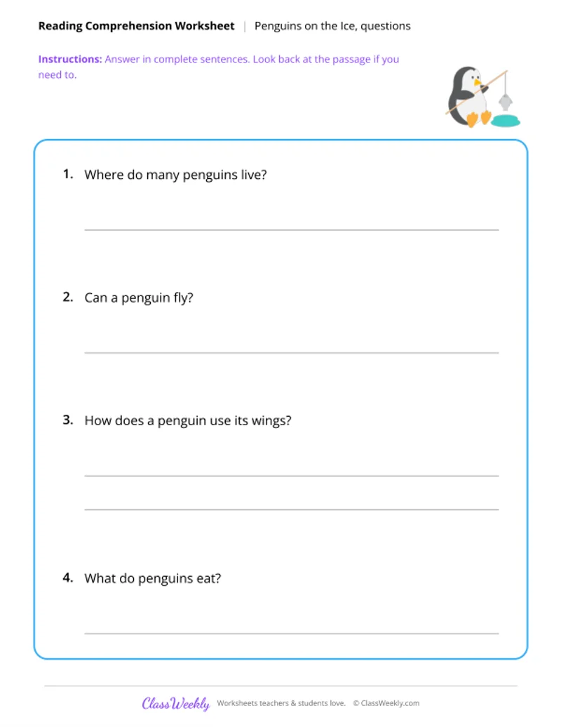 Reading Comprehension - Penguins on the Ice - Page 2