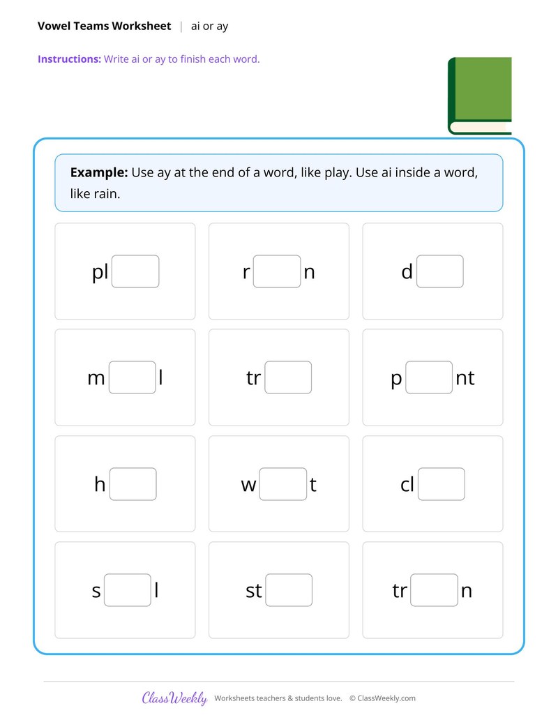 ai or ay vowel teams