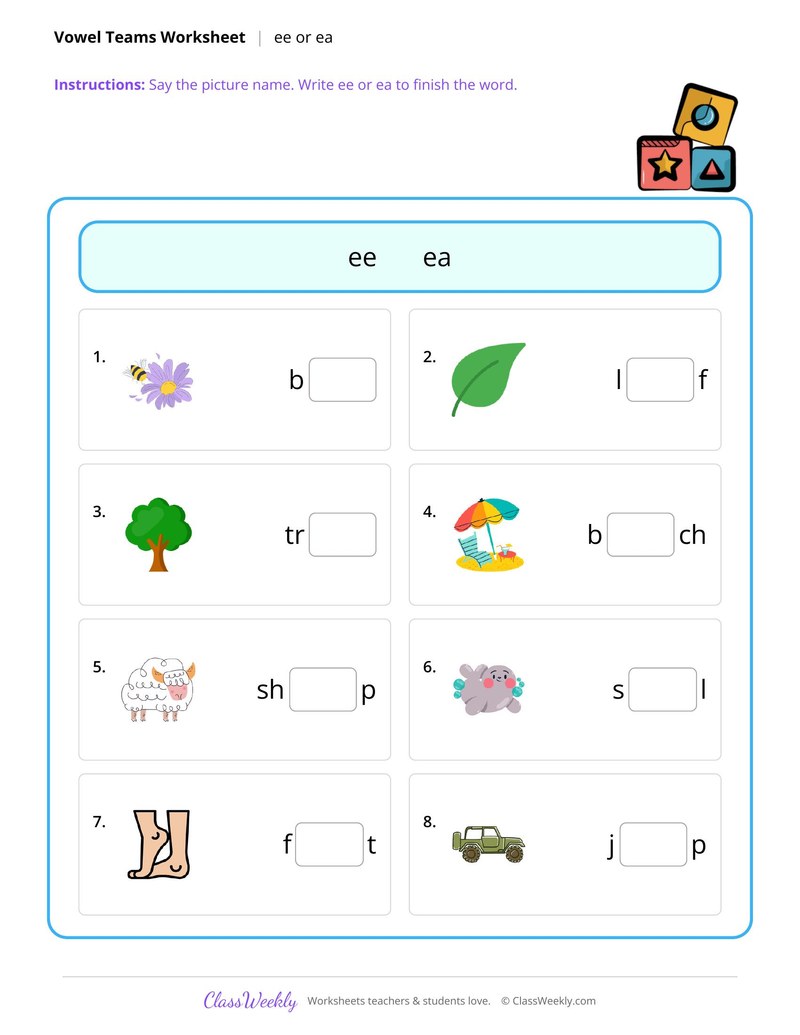 ee or ea vowel teams