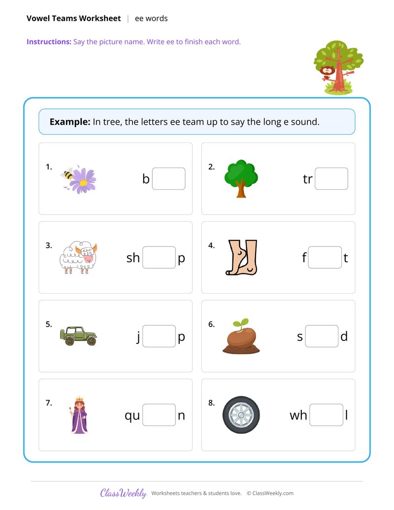 ee vowel team words