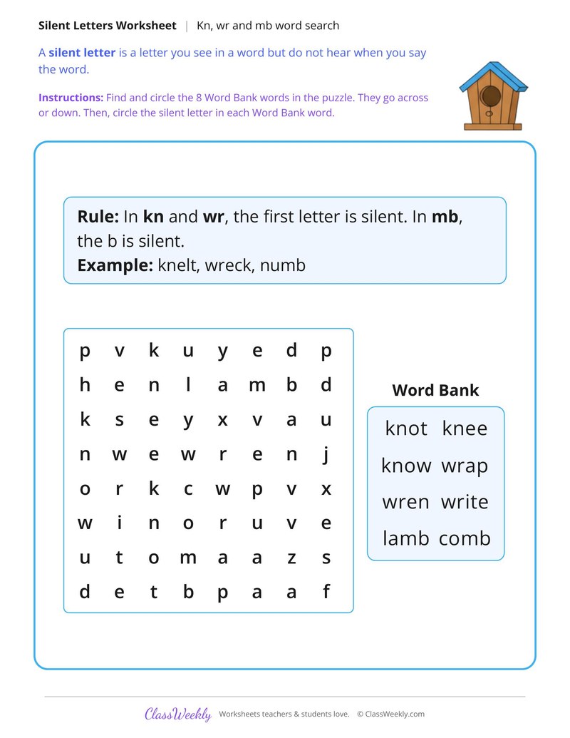 Find Kn, Wr and Mb Words in a Word Search