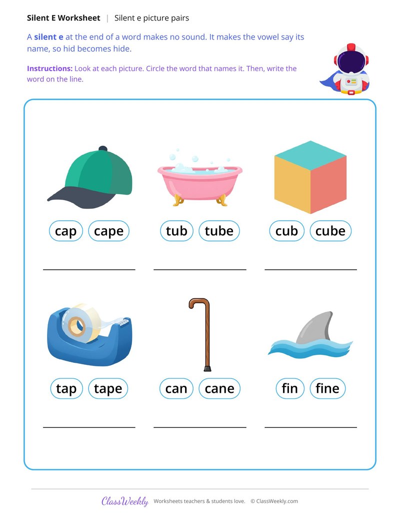 Silent E Picture Pairs