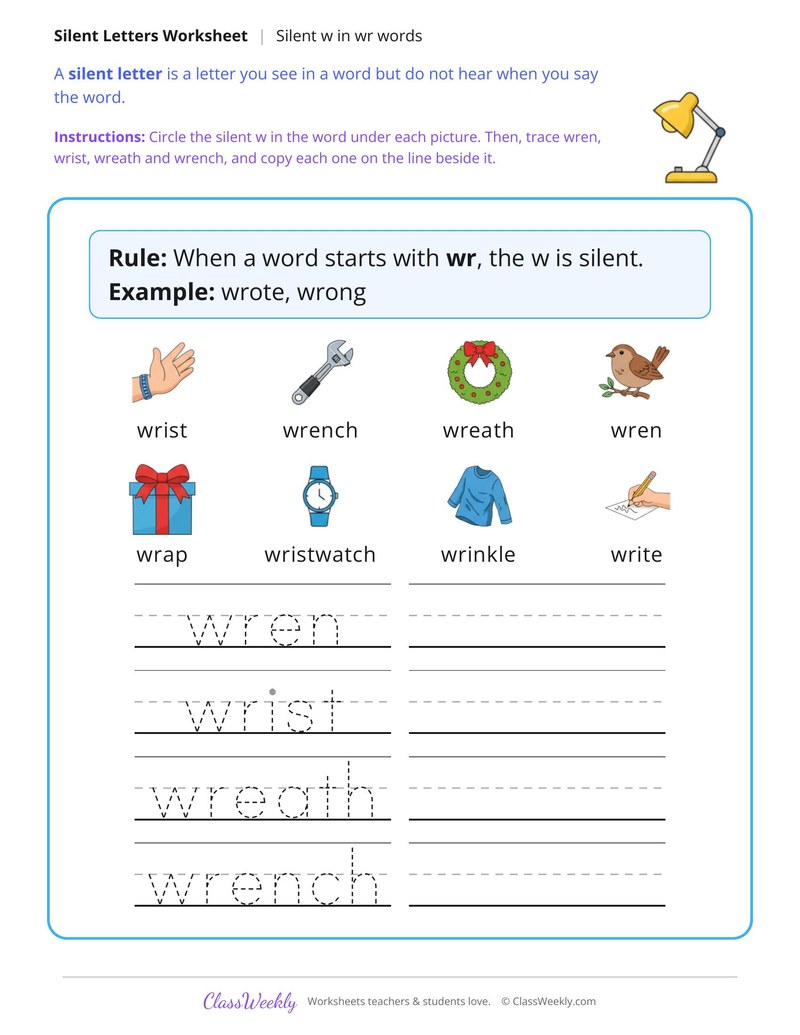 Silent W in Wr Words, Trace and Write