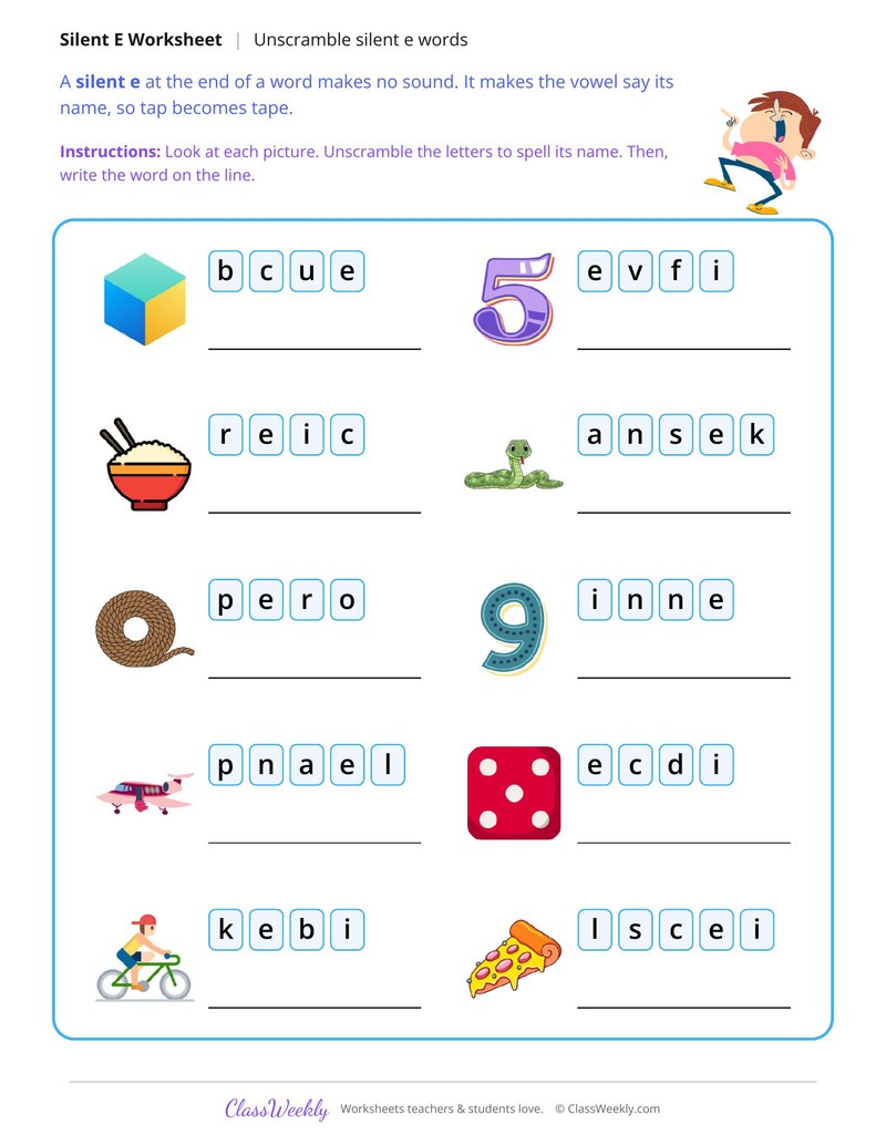 Unscramble Silent E Words