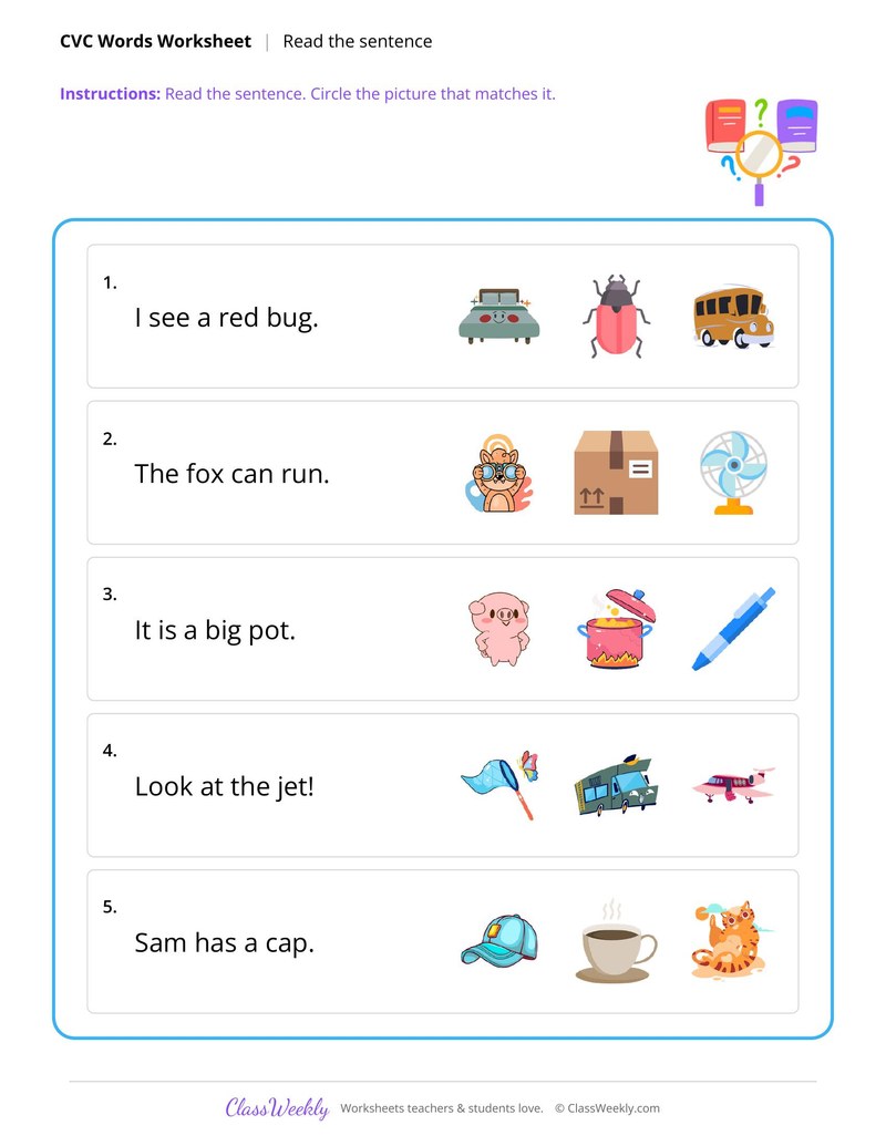 Read CVC sentences and circle the picture