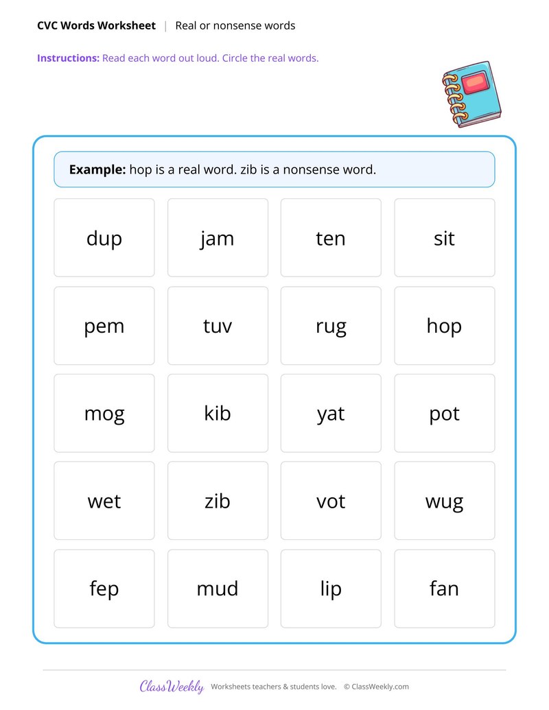 Real or nonsense CVC words