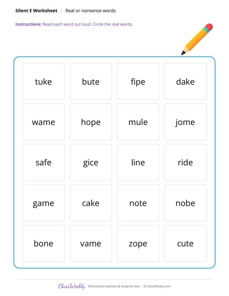 Real or nonsense silent e words