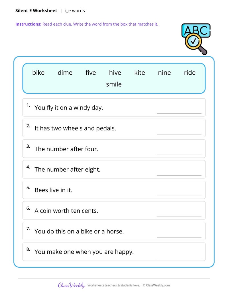 Silent e i_e words clues