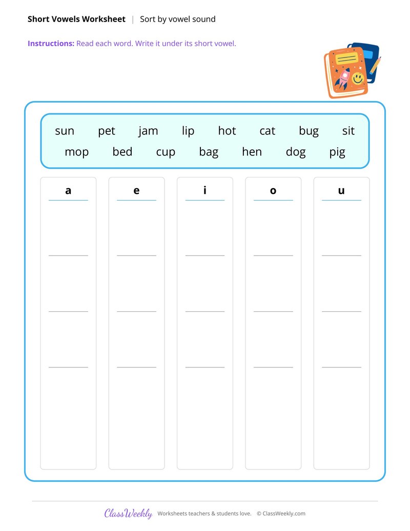 Sort CVC words by short vowel