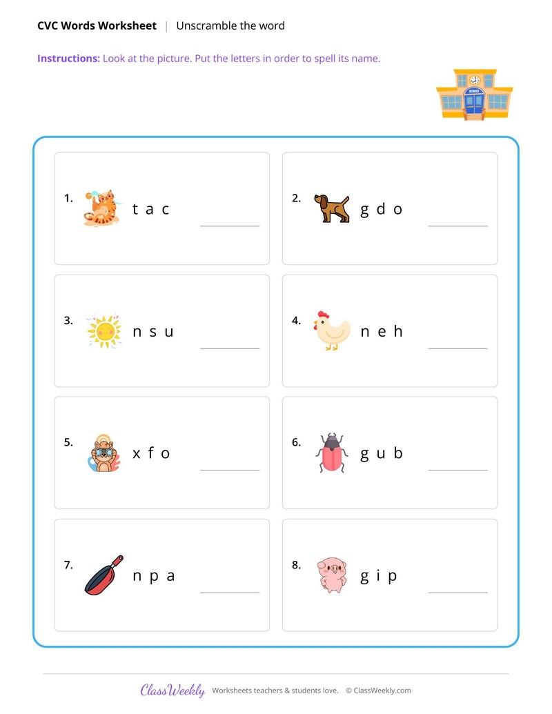 Unscramble CVC words