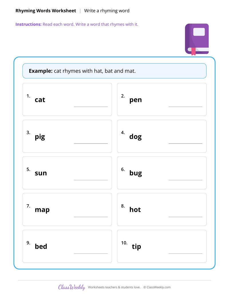 Write a rhyming CVC word