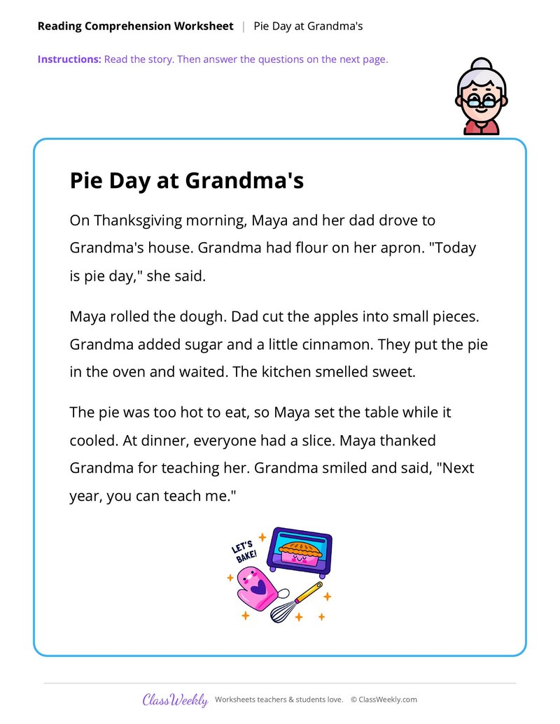 Reading, Pie Day at Grandma's - Thanksgiving - Page 1