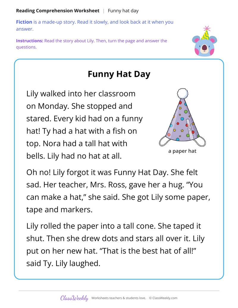 Funny Hat Day (Fiction Passage) - Page 1