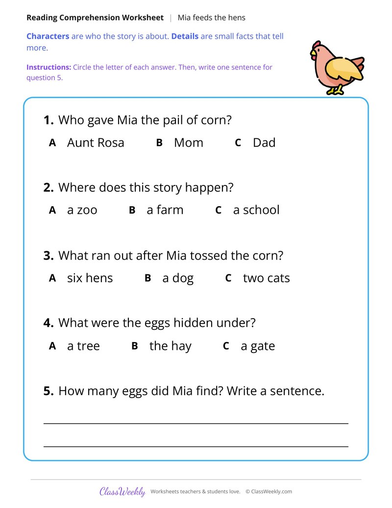 Mia Feeds the Hens (Fiction Passage)