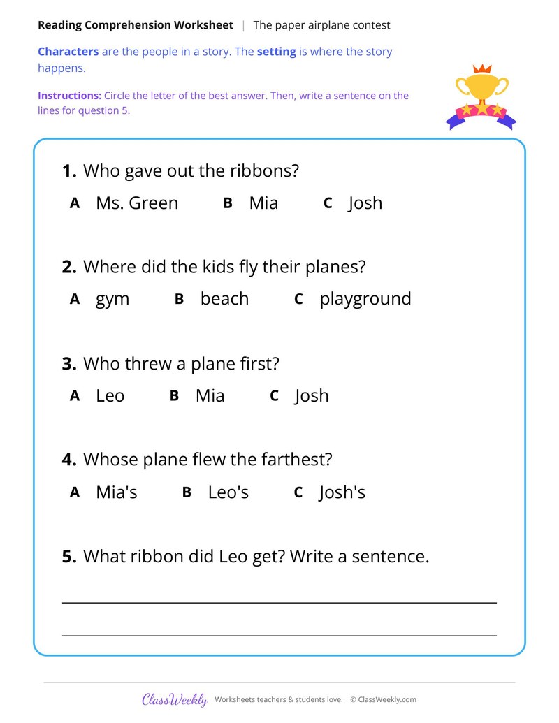 The Paper Airplane Contest (Fiction Passage)
