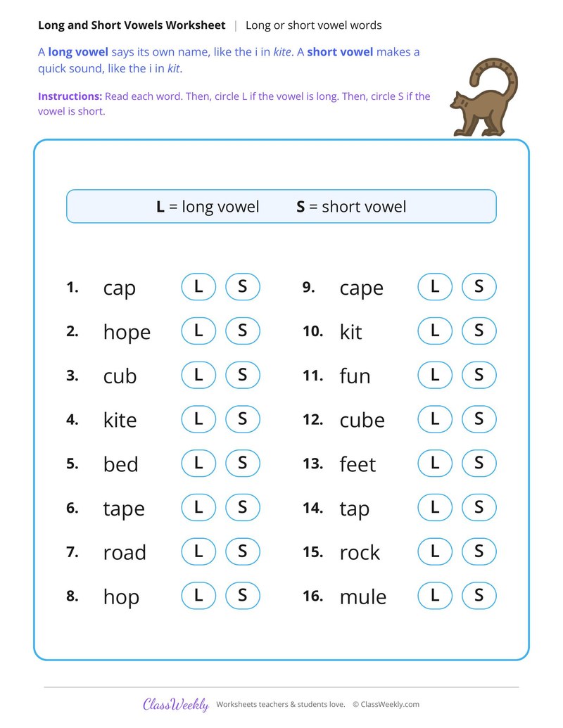 Long or Short Vowel Word Check