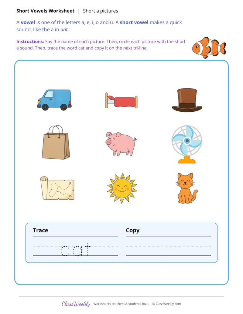 Short A Pictures, Circle and Write
