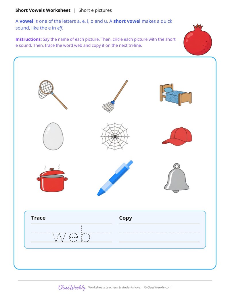 Short E Pictures, Circle and Write