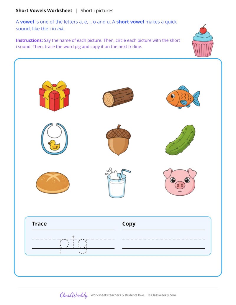 Short I Pictures, Circle and Write