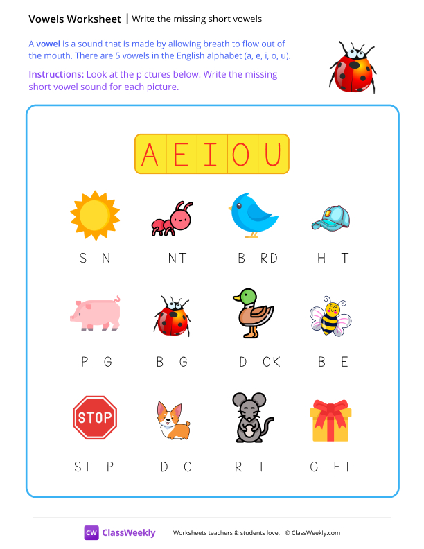 Write the Missing Short Vowels