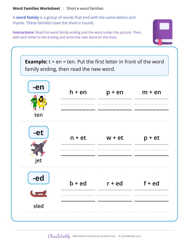 Short E Word Families