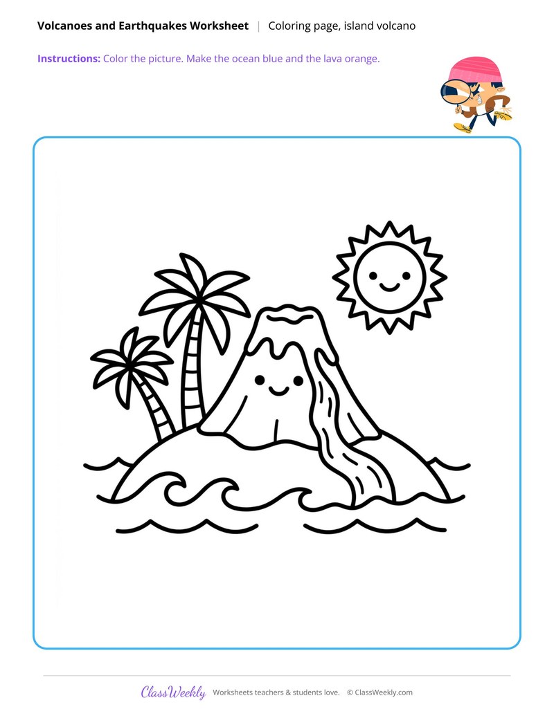 Island Volcano Coloring Page