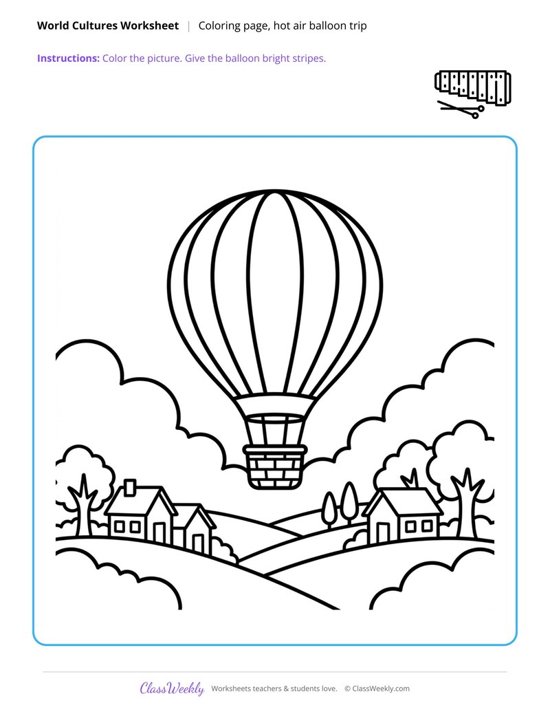 Hot Air Balloon Trip Coloring Page - Diversity & World Cultures