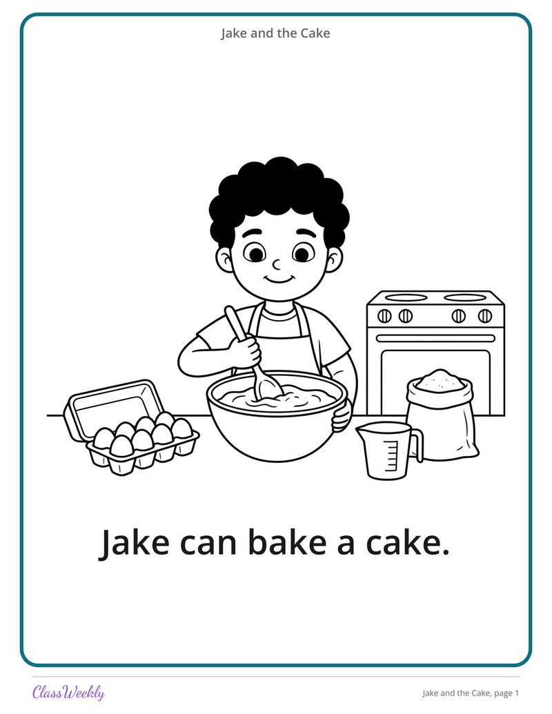 Jake and the Cake: Long A Silent E Decodable Reader - Page 2