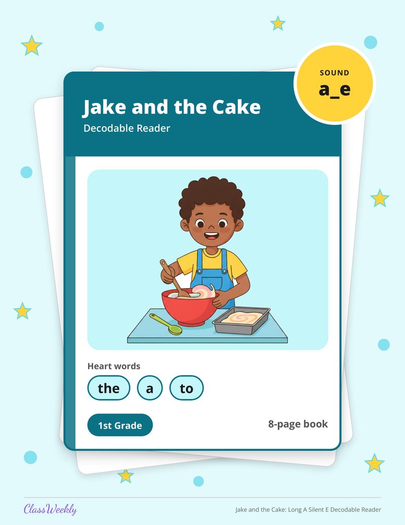 Jake and the Cake: Long A Silent E Decodable Reader - Page 1