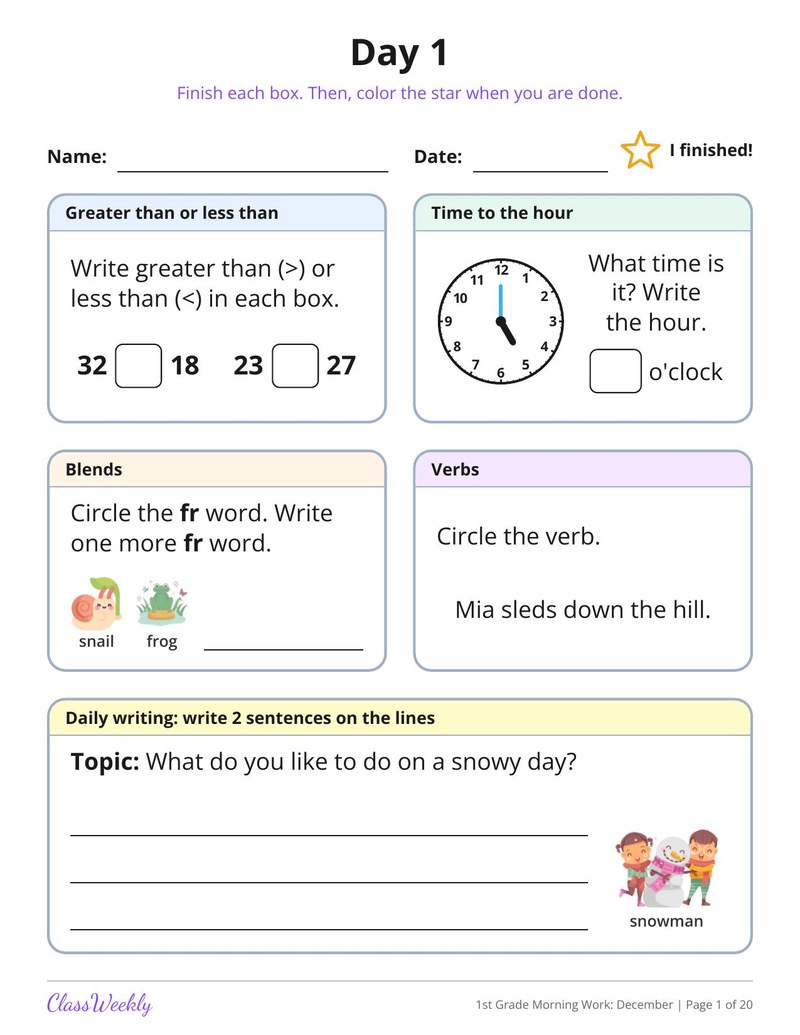 1st Grade Morning Work: December - Page 2
