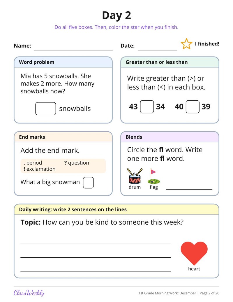 1st Grade Morning Work: December - Page 3