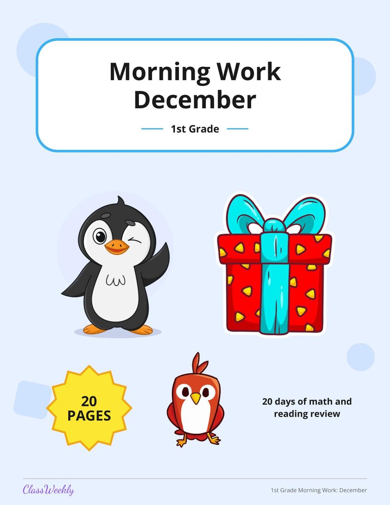 1st Grade Morning Work: December - Page 1