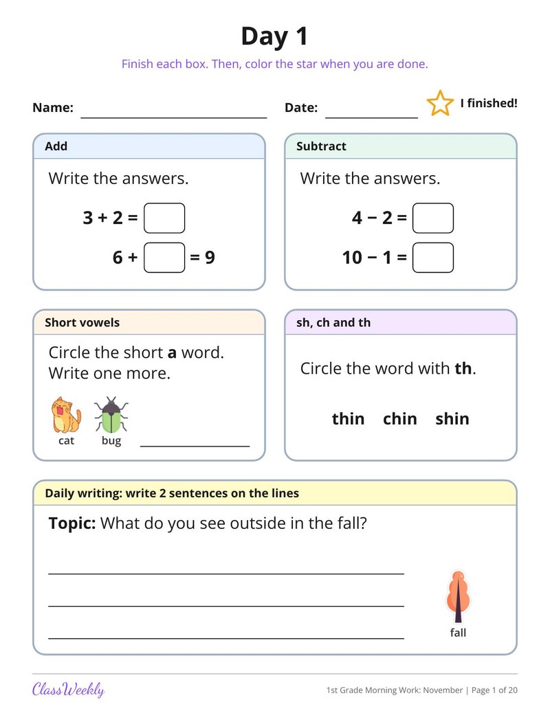 1st Grade Morning Work: November