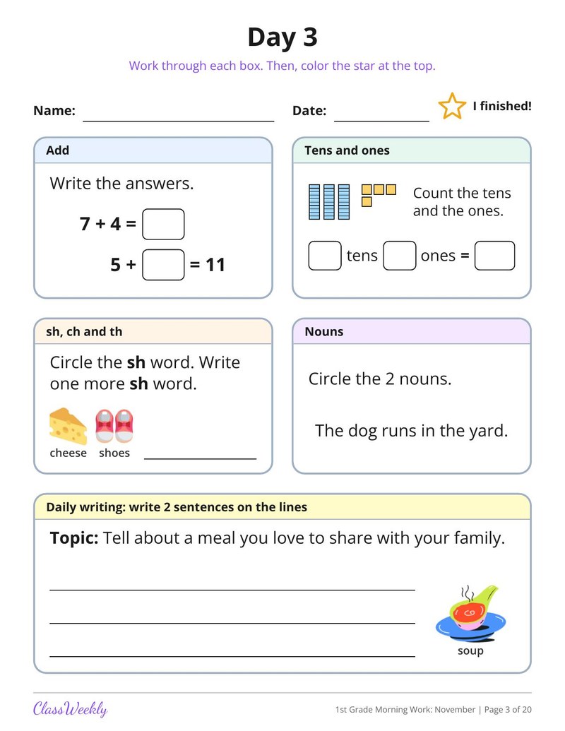 1st Grade Morning Work: November