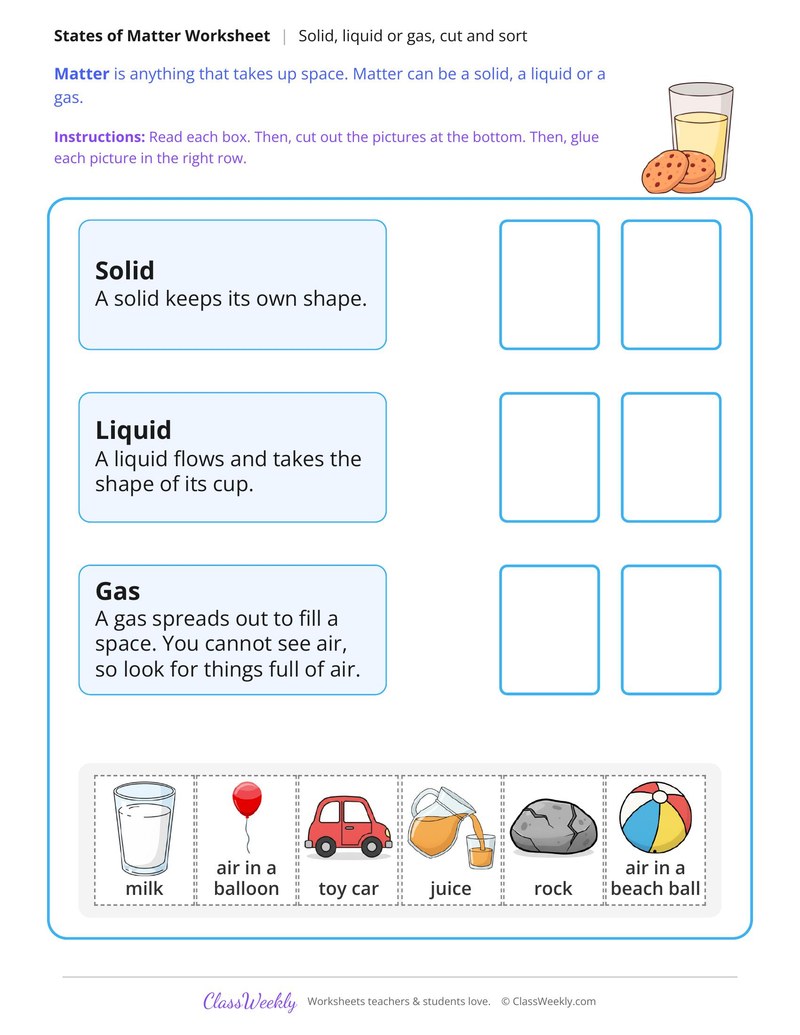Solid, Liquid or Gas? Cut and Sort