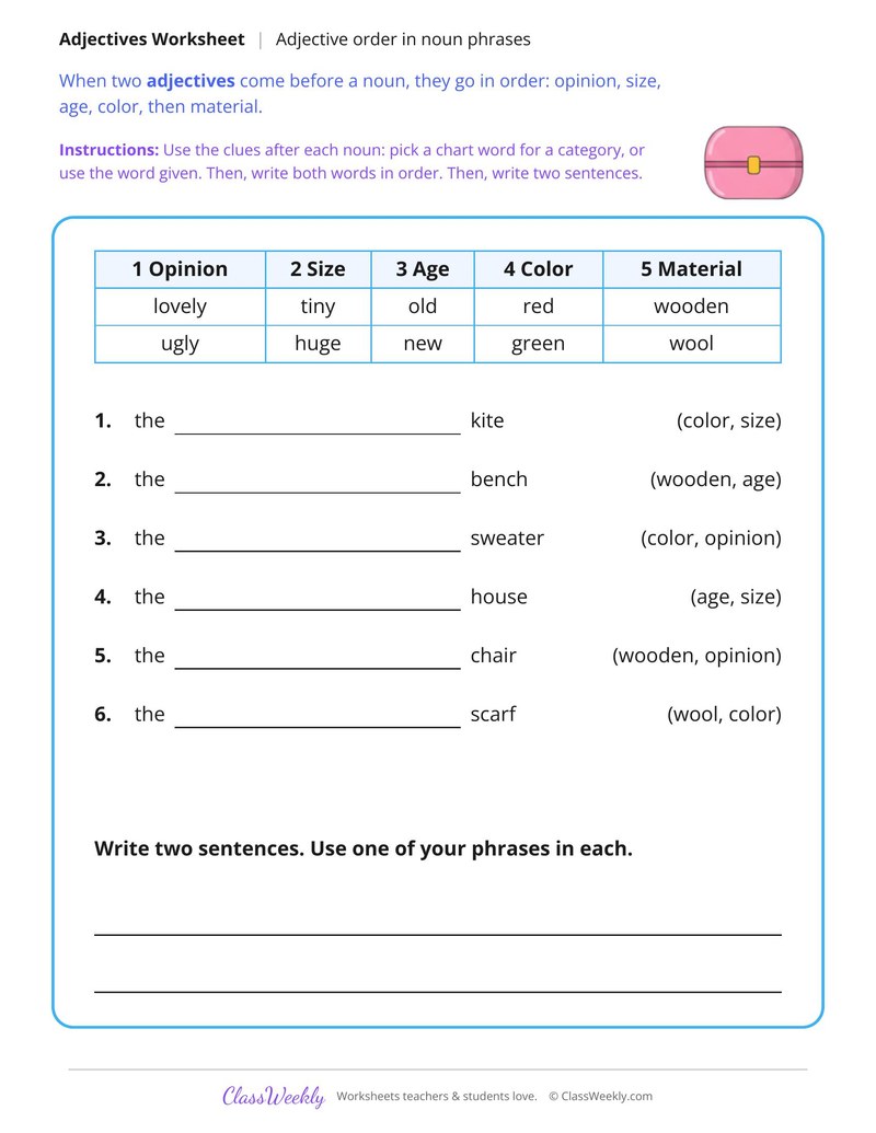 Expand Noun Phrases in Adjective Order