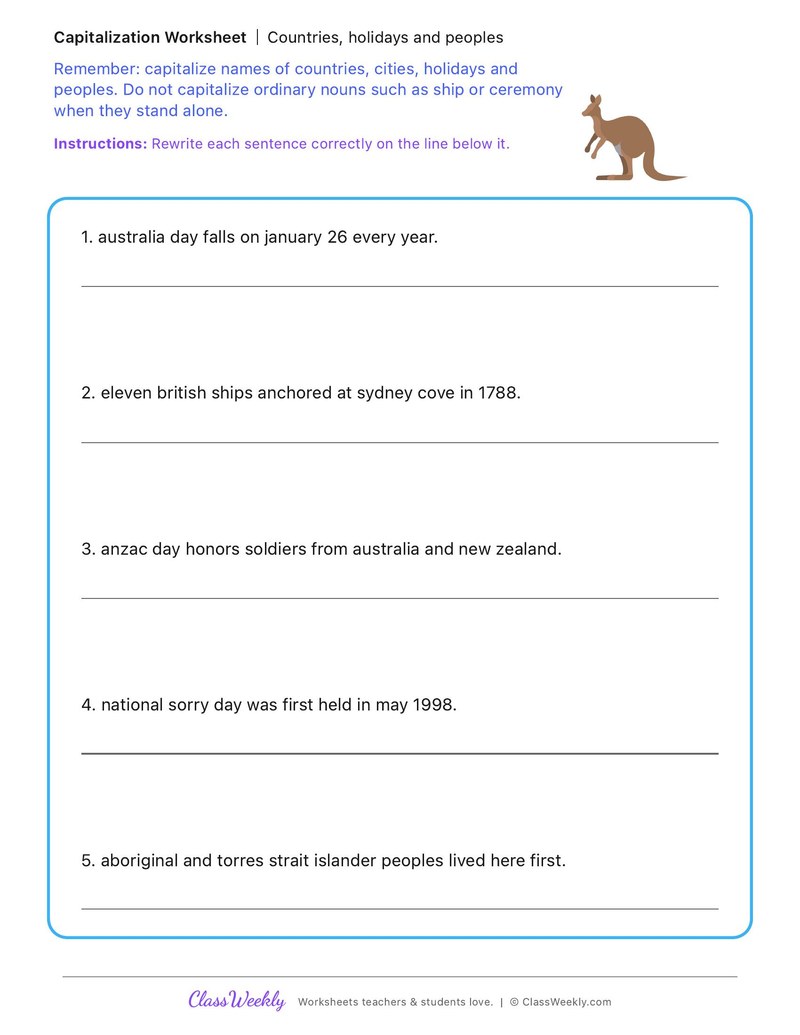 Countries, holidays and peoples - Australia Day / ANZAC Day / Sorry Day