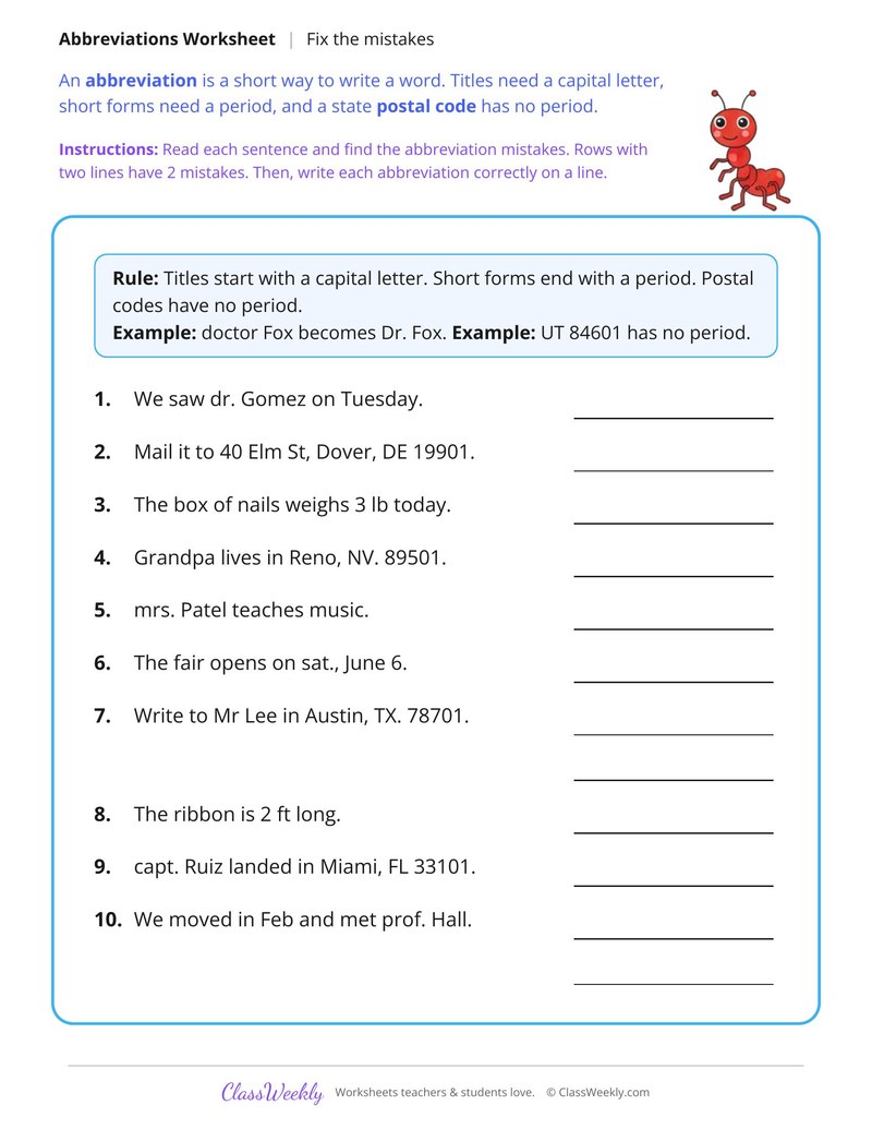 Abbreviations and Capital Letters, Fix the Mistakes