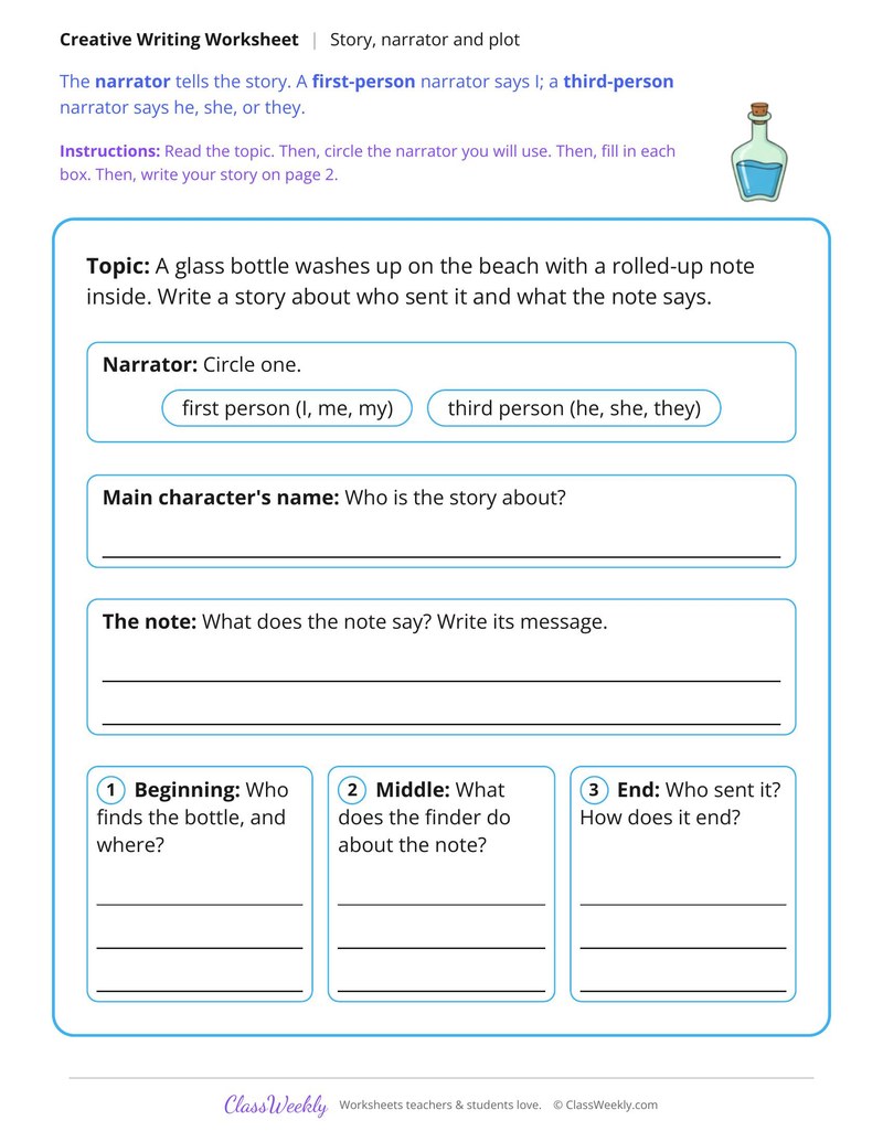 A Message in a Bottle Story Writing - Page 1