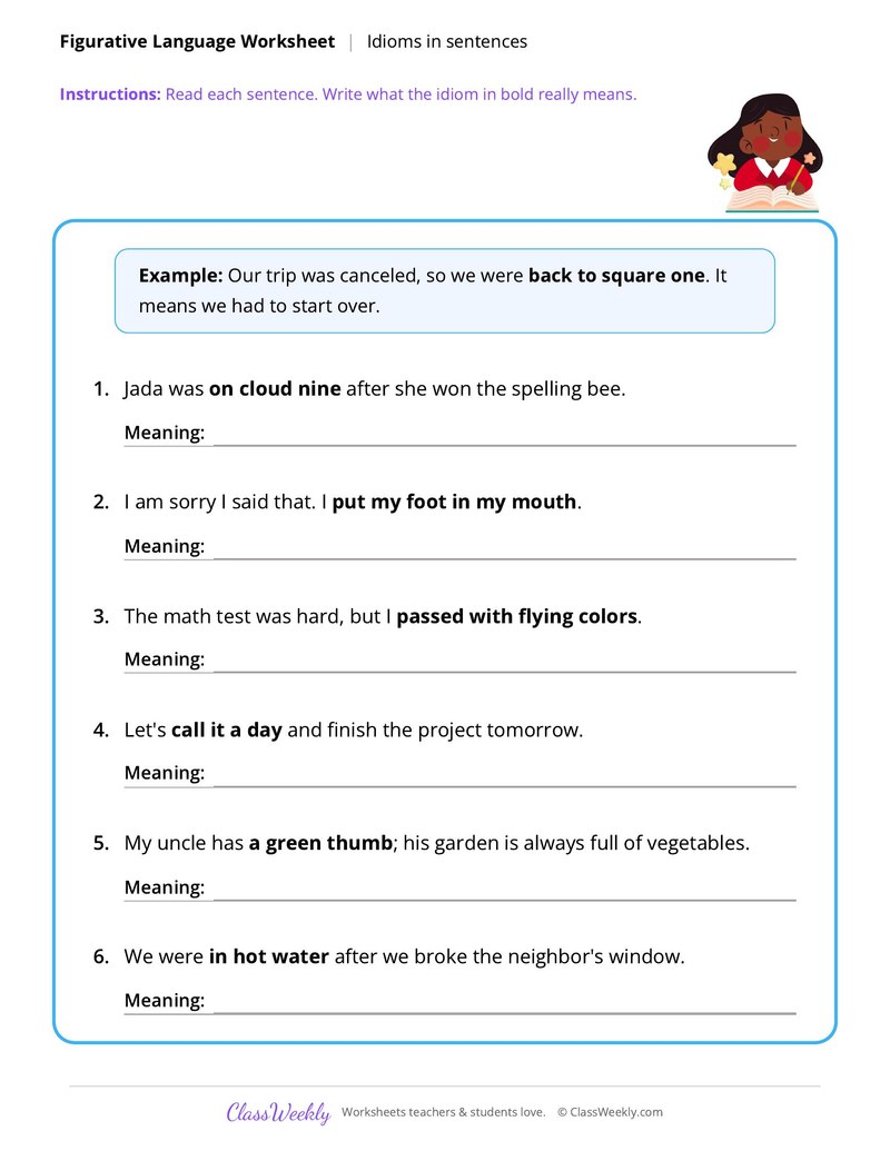 Figurative Language: Idioms in sentences