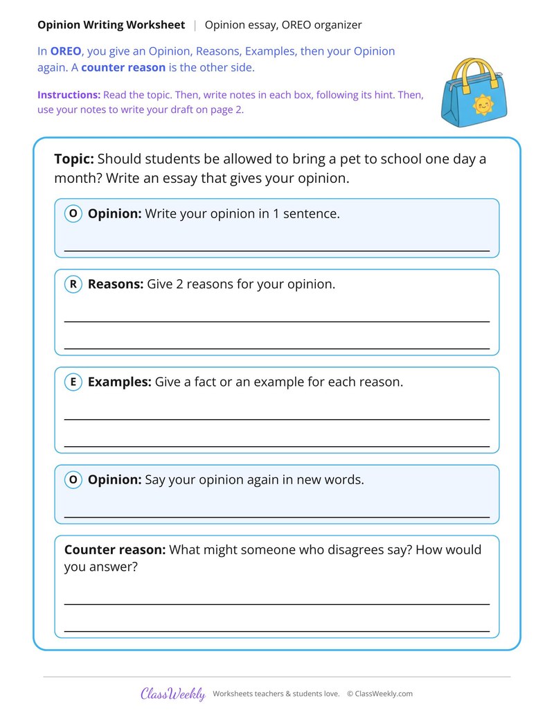Should Pets Be Allowed in School Opinion Writing - Page 1