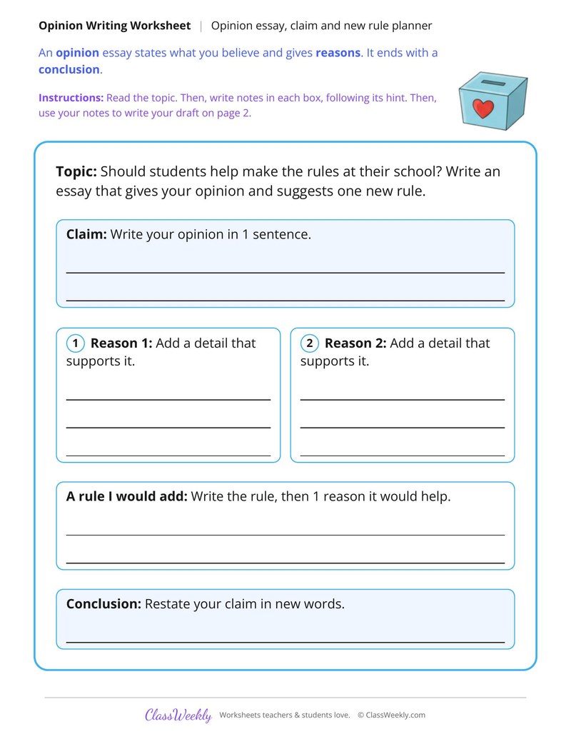 Should Students Help Make School Rules Opinion Writing - Page 1