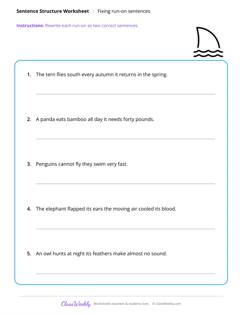 Sentence Structure - Fixing Run-on Sentences