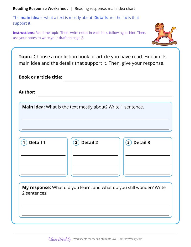 Main Idea of a Nonfiction Text Reading Response - Page 1
