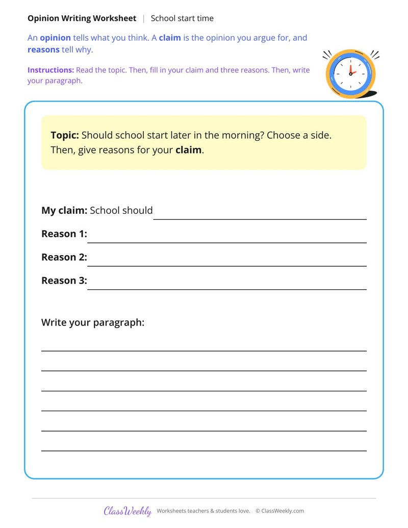 Should School Start Later Opinion Writing