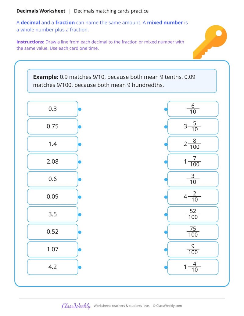 Decimals Matching Cards Practice