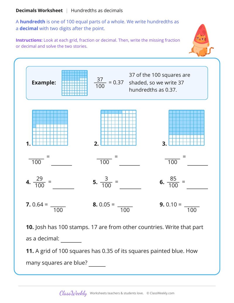 Hundredths as Decimals