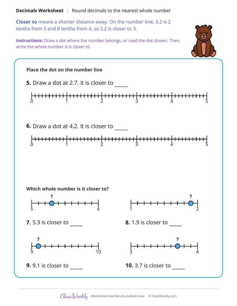 Round Decimals to the Nearest Whole Number - Page 2